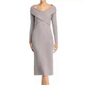 Elie Tahari The Rowan Sweater Dress Gray Shimmer in Gray Gunmetal